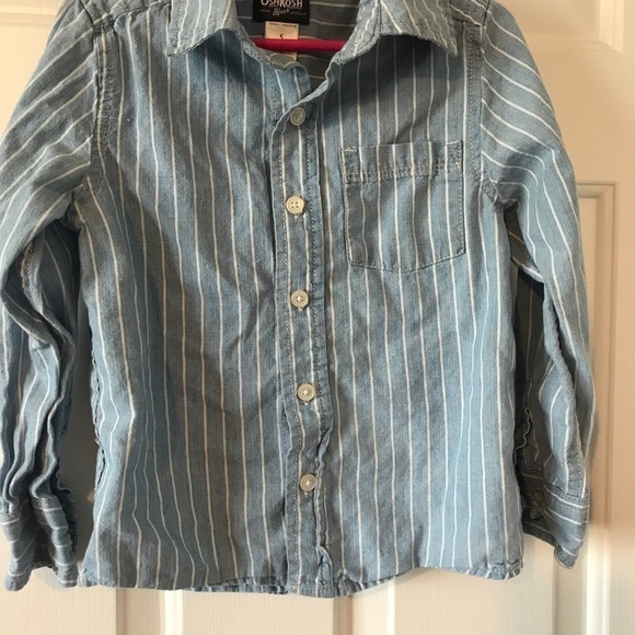3/$15 Oshkosh b’gosh blue and white stripe button down shirt - Picture 3 of 4